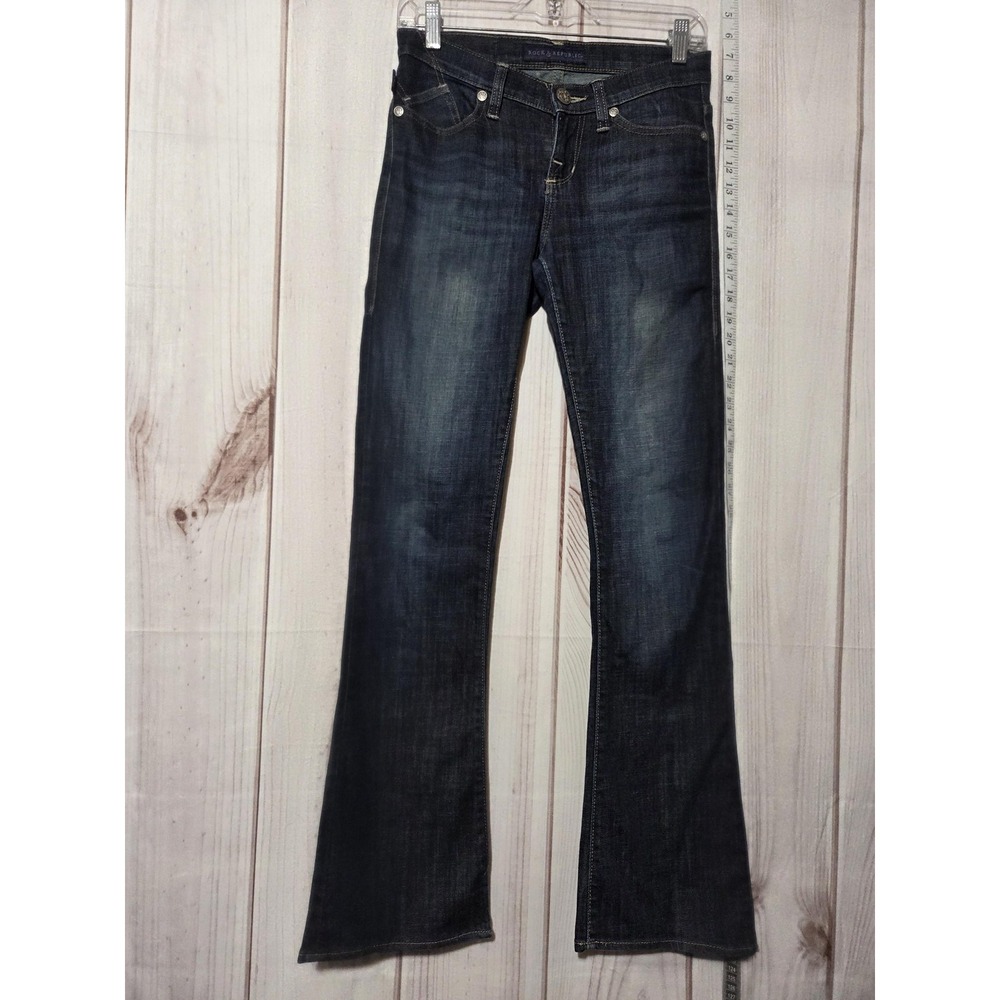 Rock & Republic Jeans Womens 4 Blue Bootcut Denim Studded Pockets Distressed